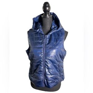 C'EST TOI Quilted Hoodie Vest Navy Size MEDIUM